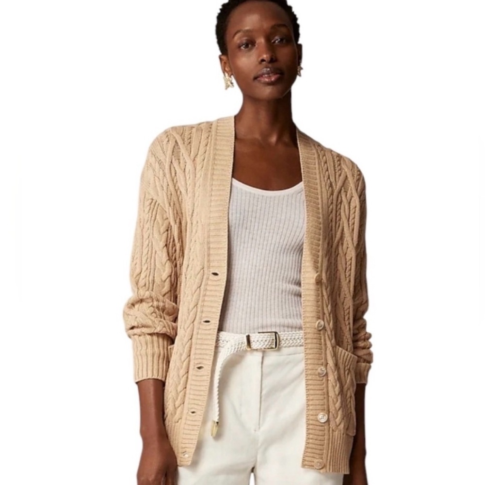 J. Crew Beige Cable Knit Button Cardigan